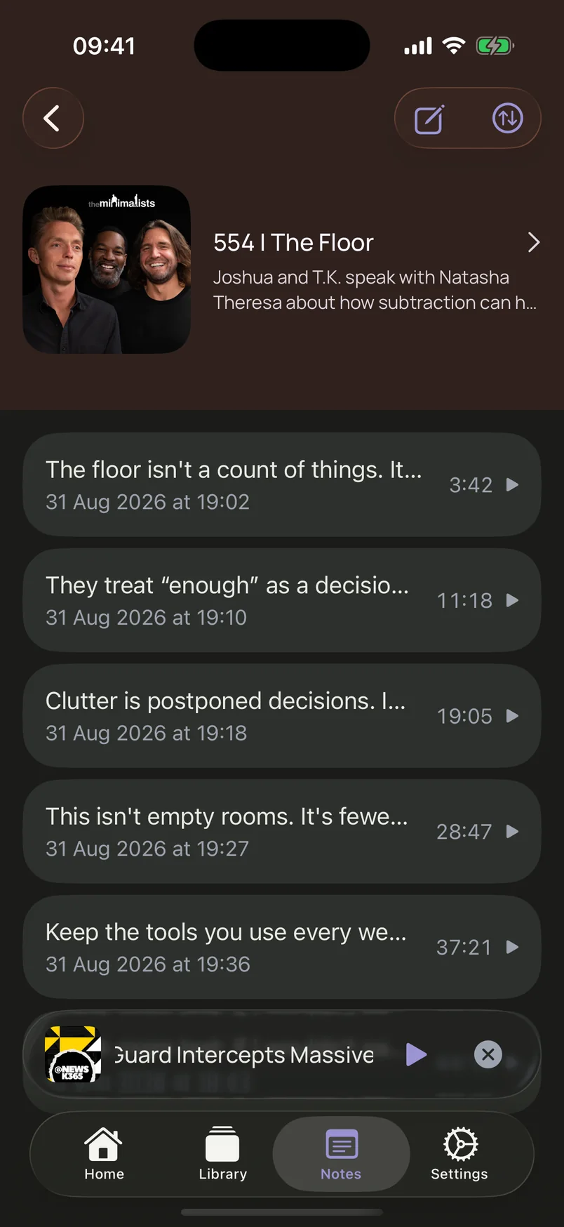 Timestamped notes on The Minimalists episode, with thoughts about enough and clutter